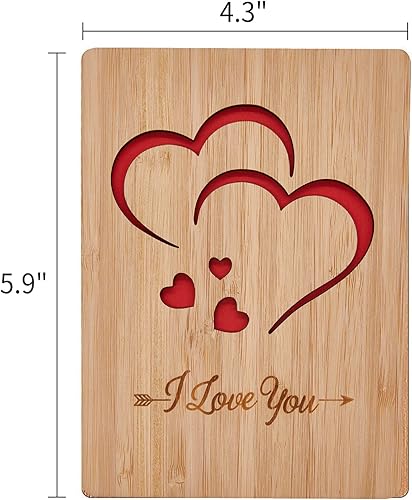 Miniatura 3 de Tarjeta de aniversario de boda, tarjeta de felicitación clásica de madera con corazones, tarjetas con texto en inglés "I Love You", hechas a mano