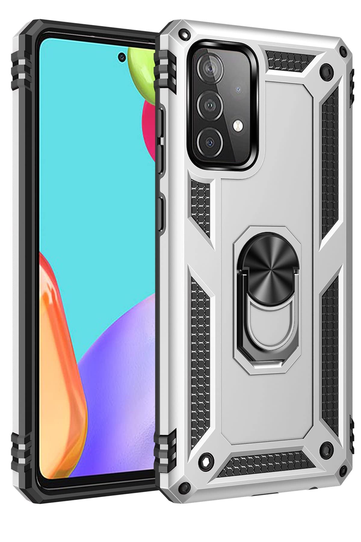 Nevarium Samsung Galaxy A52S Kılıf Tank Yüzüklü Yüksek Korumalı Silikon Sofya - Gümüş