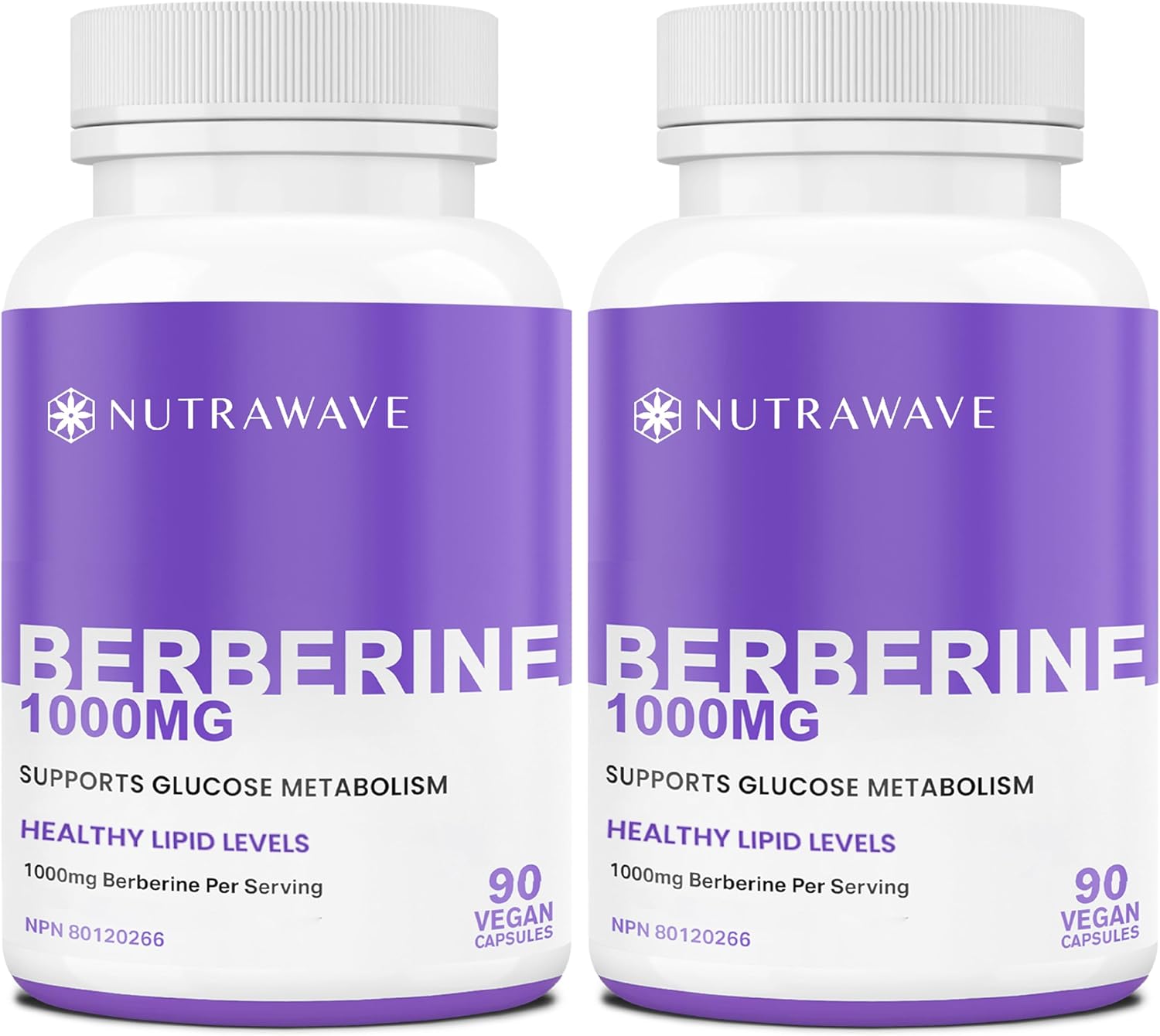 Nutrawave PURE Berberine MAXIMUM POTENCY 1000mg per Serving (2 capsules 500mg each) Supports Blood Sugar Levels, Healthy Lipid (Fat) and Glucose Metabolism. Non-GMO, Vegan, Gluten Free. 90 Easy to Swallow Capsules- 2 pack