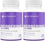 Nutrawave Pure Berberine Maximum Pouvoir, 1000mg par service(Chaque gélule 500mg), Soutient les niveaux de sucre dans le sang, lipide en bonne santé(Fat) & Métabolisme du glucose, non OGM, végétalien, sans gluten, 90 gélules, paquet de 1