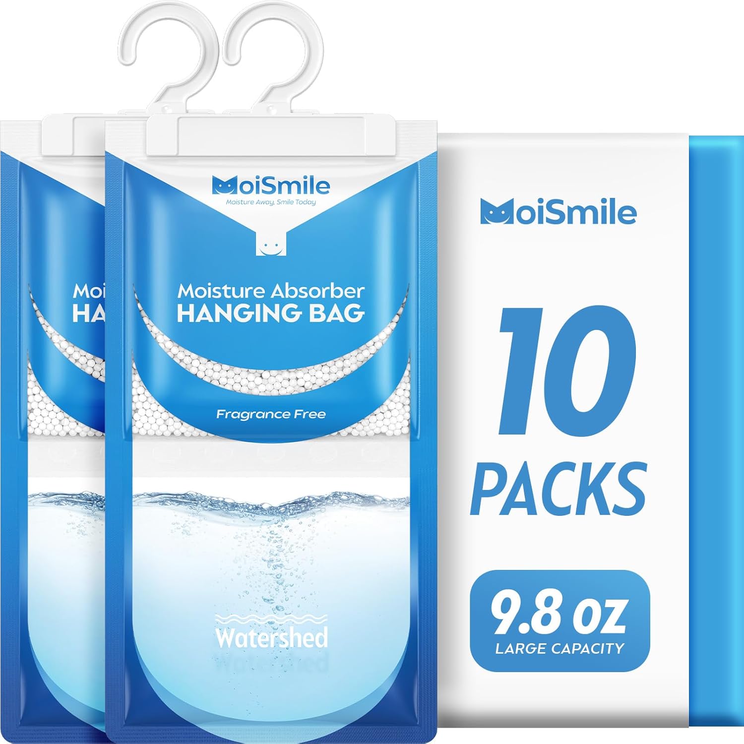 Moisture Absorbers 10 Pack Fragrance Free, Hanging Closet Dehumidifier Bags
