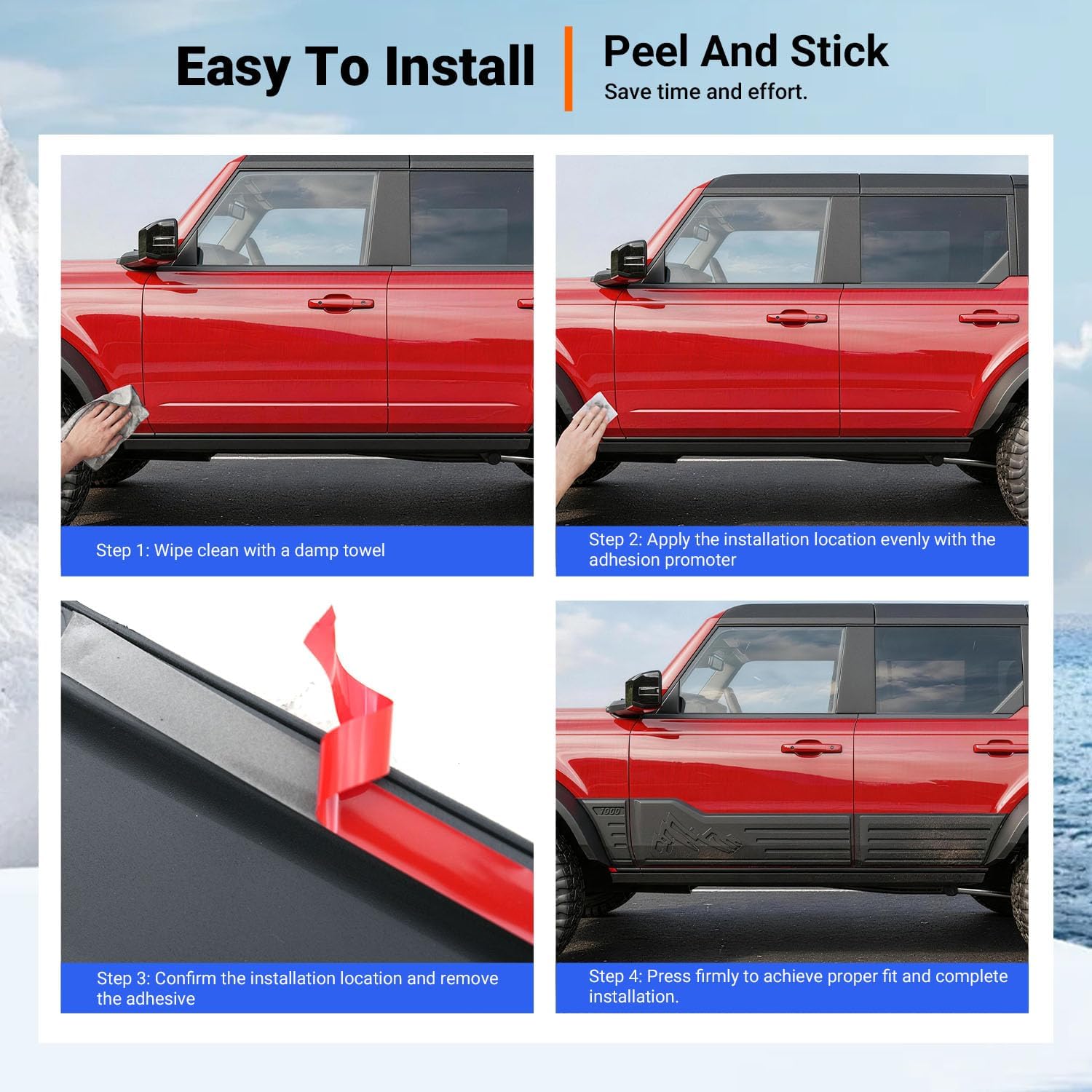 powoq 4 Door Door Molding Trim Compatible with 2021-2026 Ford Bronco Side Door Protector TPE Body Side Molding Trim Replacement for 2021-2026 Ford Bronco Accessories
