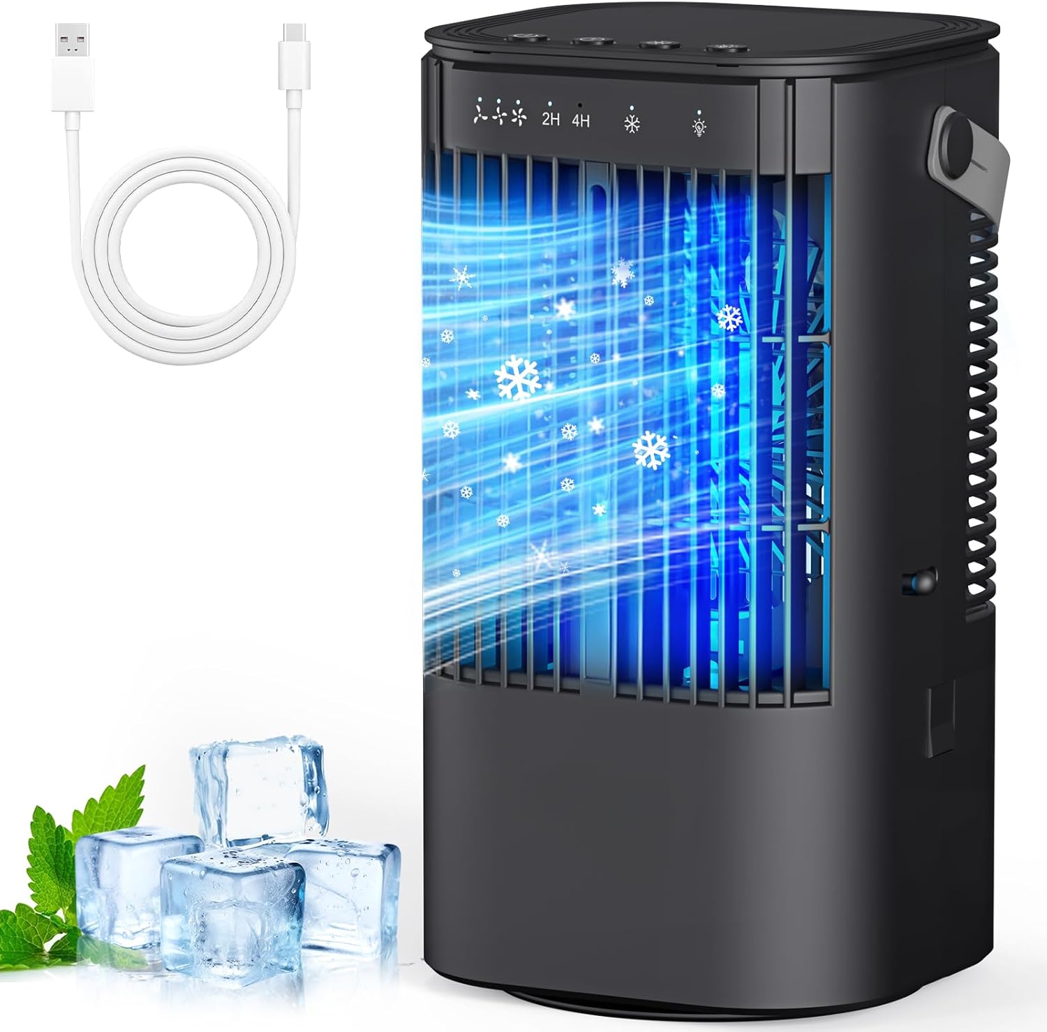 Portable Air Conditioners, 4-in-1 Mini Small Air Conditioner Evaporative Air Cooler Fan with 1000ml Water Tank, 3 Speeds & 7 LED Lights, Personal Mini AC with Timer for Bedroom, Desktop, Home, Office