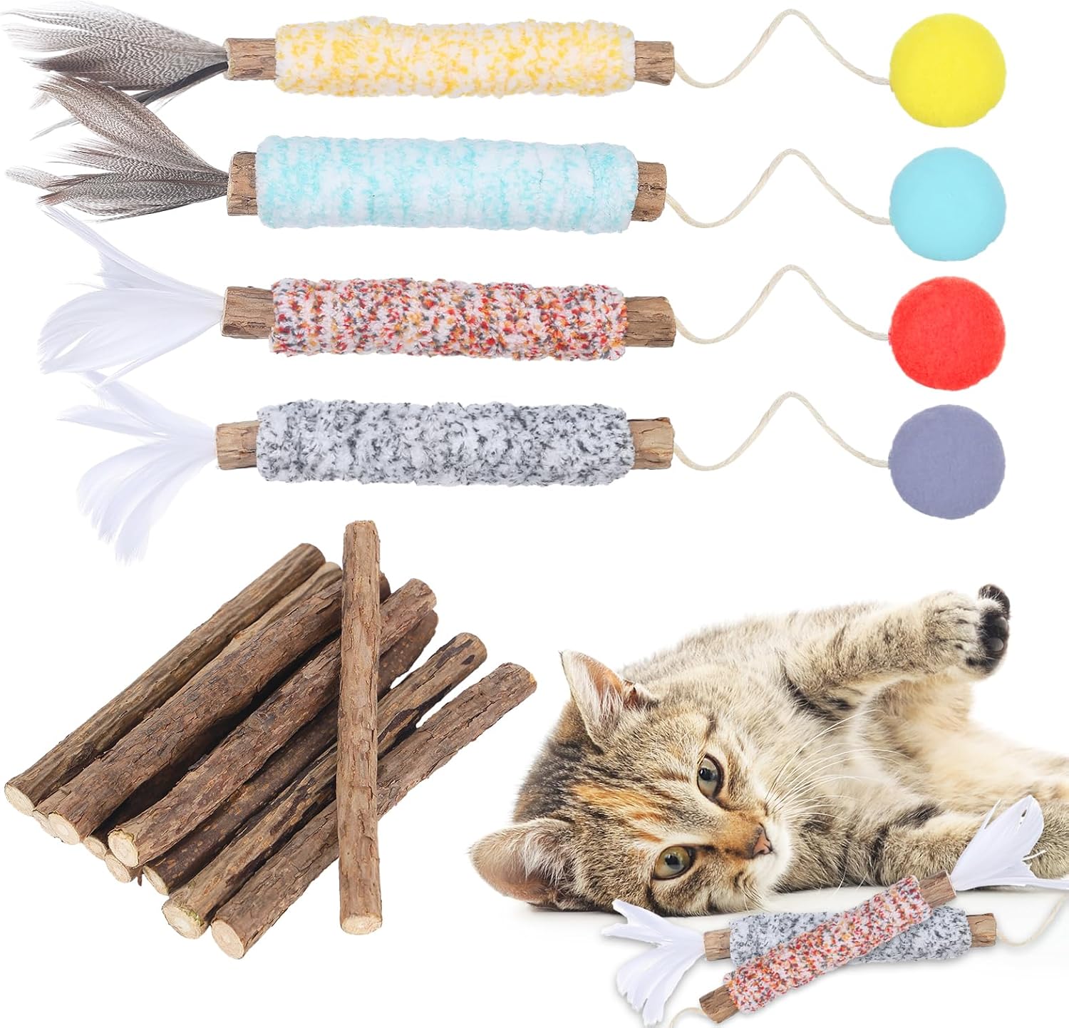 FANKUTOYS14Pcs Silvervine Sticks for Cats, Natural Catnip Chew Toys for Kittens Teeth Cleaning