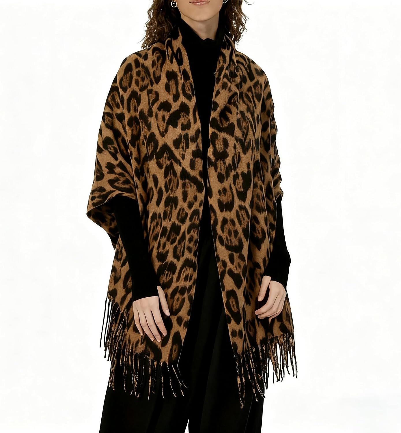 Women Fashion Leopard Winter Scarf, Ultra Soft Long Double-sided Style Tassels Oversize Warm Shawl Scarves Wraps