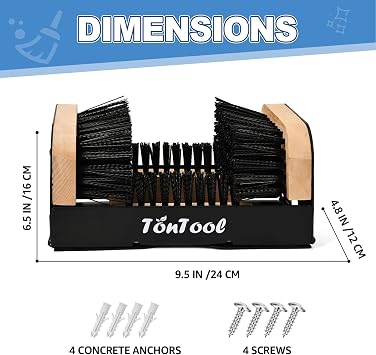 Boot Brush Scraper Outdoor Heavy Duty Boot Cleaner Brush Outdoor with Natural Stiff Bristles Boot Scrapers with Brushes Outdoor Steel Frame Non-Slip Base Foldable Side Wings Wall Mount or Freestanding