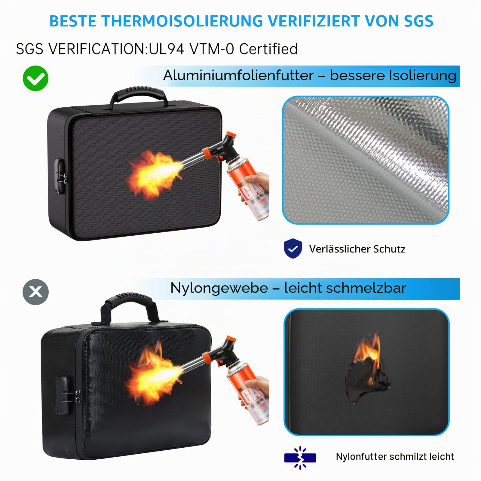 Tamfile 5200℉ Feuerfeste Dokumentenbox, Dokumententasche mit 13 Taschen | Wasserfeste, Akkordeonordner, Dokumenten-Organizer, Tragbare, Aktenaufbewahrungsbox, Fächermappe, Schloss, Etiketten, Schwarz