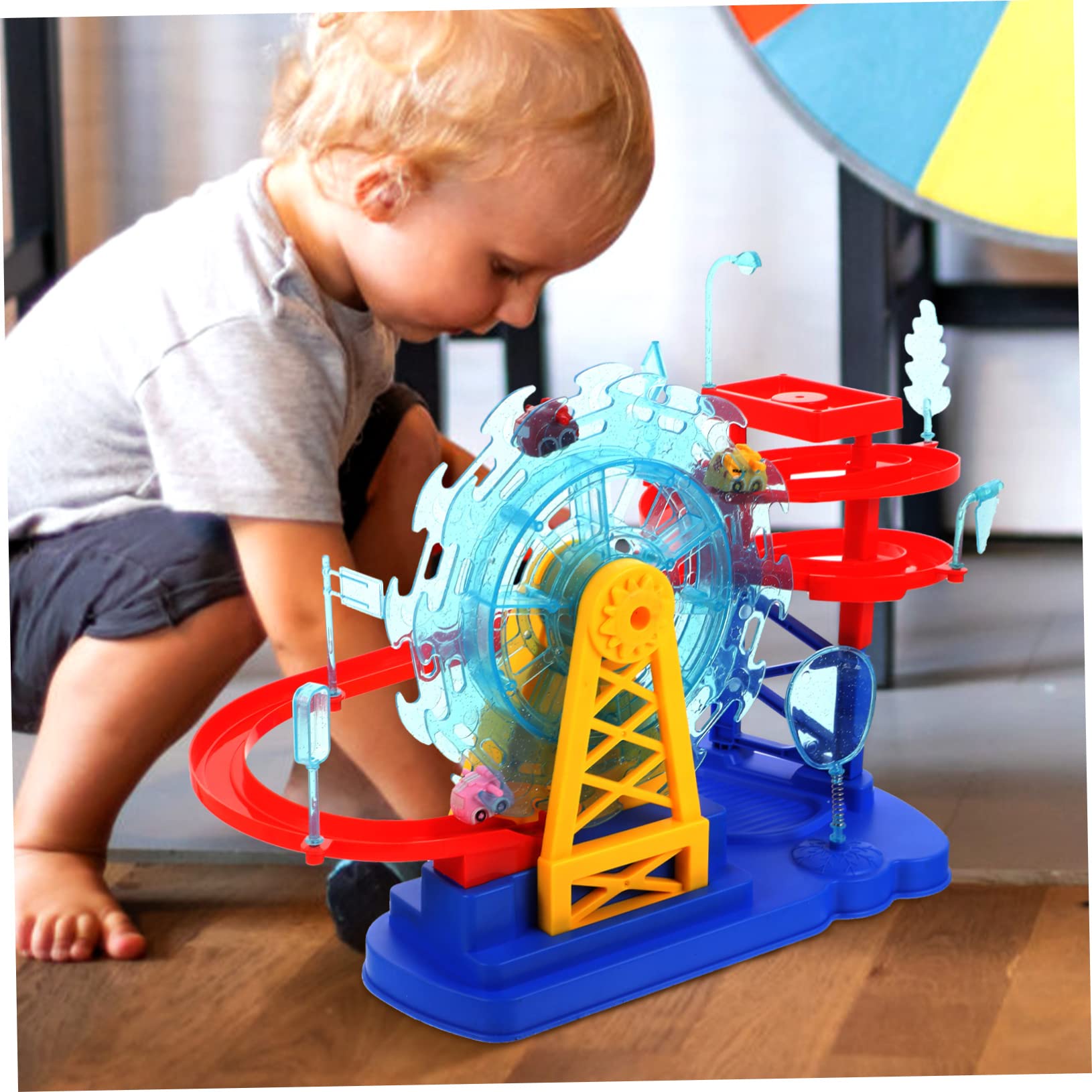 Toyvian Giocattolo del Treno Elettrico Percorso per Macchinine in Plastica Blu, Design Sicuro ed Elettrico per Bambini a Compleanno o Capodanno