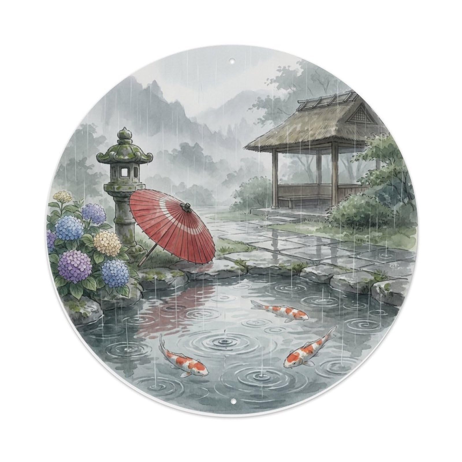 Galvaxio Style Japanese Koi Fish Rainy Day Umbrella Wet Metal Tin Sign