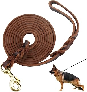 Heavy Duty Leather Dog Leash, 170 cm Braided Lead for Outdoor | Strong Leather Leash with Handle and Copper Swivel Clip for Large, Medium, and Small Dogs During Walking, Training Use.