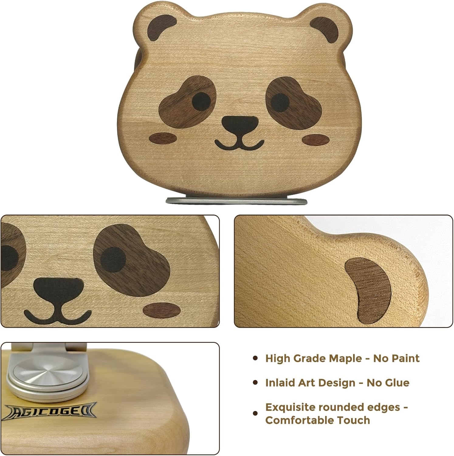 Solid Wood Tablet Stand, Tablet Holder for iPad, 360° Rotating iPad Holder Art Design, Heavy Duty Adjustable Base for Office, Home & Travel (Panda)