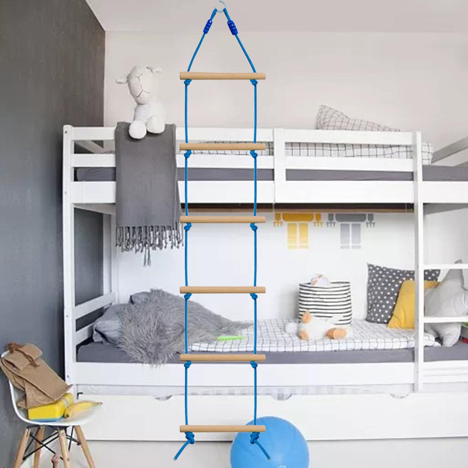 Escalera de Cuerda para Escalar Infantil con Seis Peldaños de Nylon Fuerte Accesorio de Columpio Juguete de Coordinación Motriz Cuerda de