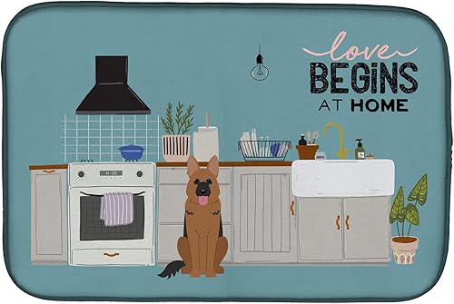 Miniatura 361 de Caroline's Treasures CK7824DDM - Tapete absorbente para secado de platos con diseño de bulldog inglés, rojo y blanco, para encimera de cocina, 14 x