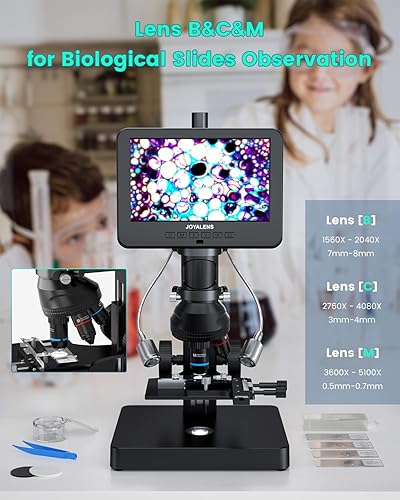 Miniatura 5 de JL266S Microscopio digital HDMI de 5 lentes 5000X, microscopio biológico de 24MP para adultos y niños, laboratorio en casa, microscopios de monedas