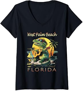 Womens West Palm Beach Florida Vacation Cute Alligator Souvenir V-Neck T-Shirt