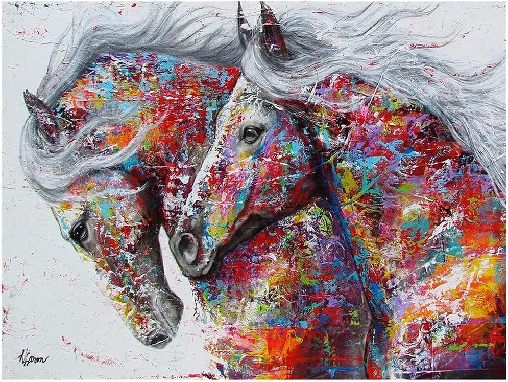 DIY Square Diamond Painting Set Colourful Horses Abstract 19x15 inches Cross Stitch Kits Animals Painting by Numbers Rhinestone Embroidery Arts Crafts Supplies Pictures Mosaic Wall Sticker 50x40cm