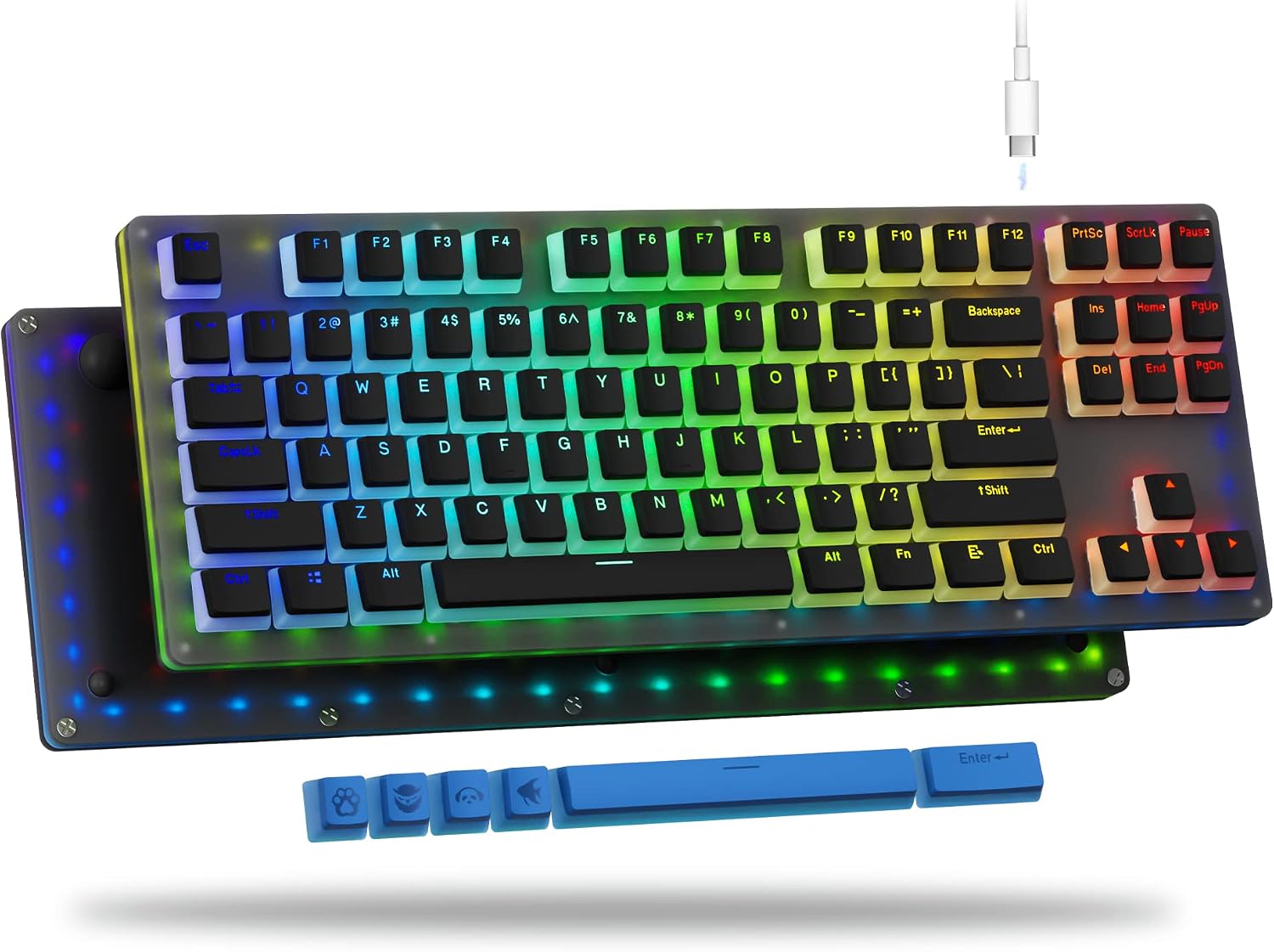 XVX Womier K87 PRO TKL Mechanical Keyboard, Hot Swappable Keyboard with Pudding Keycaps, RGB Backlit Gaming Keyboard for PC PS4 Xbox - Gateron G Pro Yellow Switch