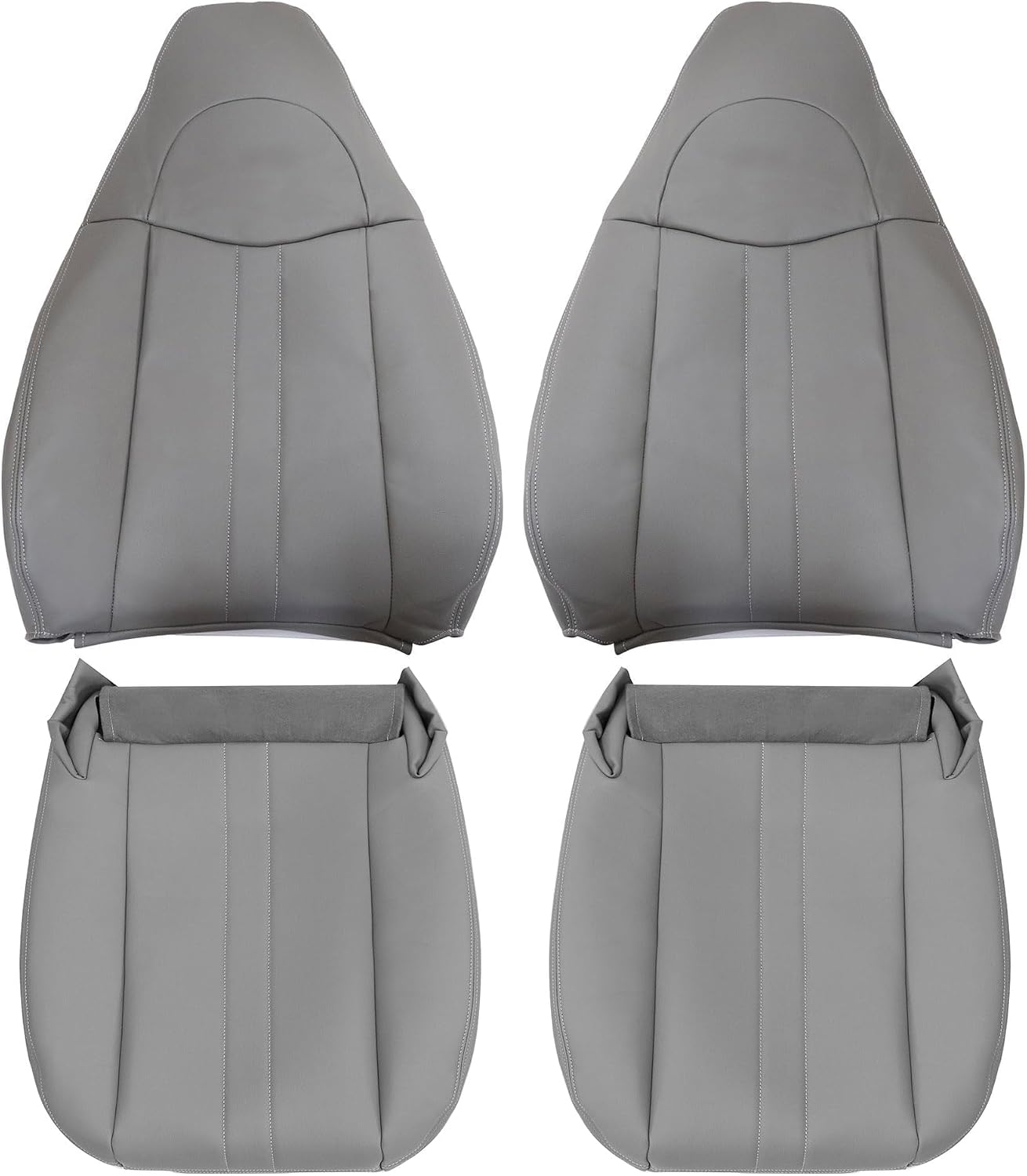 GXARTS Driver & Passenger Side Bottom & Top Lean Back Leather Seat Cover Gary Fit for Chevy Express GMC Savana 1500 2500 3500 4500 2003 2004 2005 2006 2007 2008 2009 2010 2011 2012 2013 2014