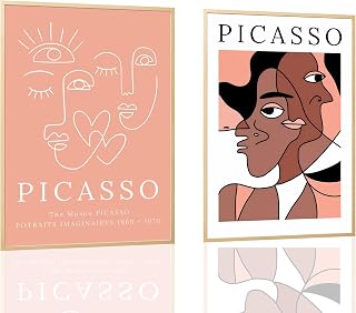 2pcs Picasso style abstract wall art abstract lines woman face painting canvas art print poster modern minimalist wall decor suitable for, office living room, bedroom and bathroom decoration Unframed