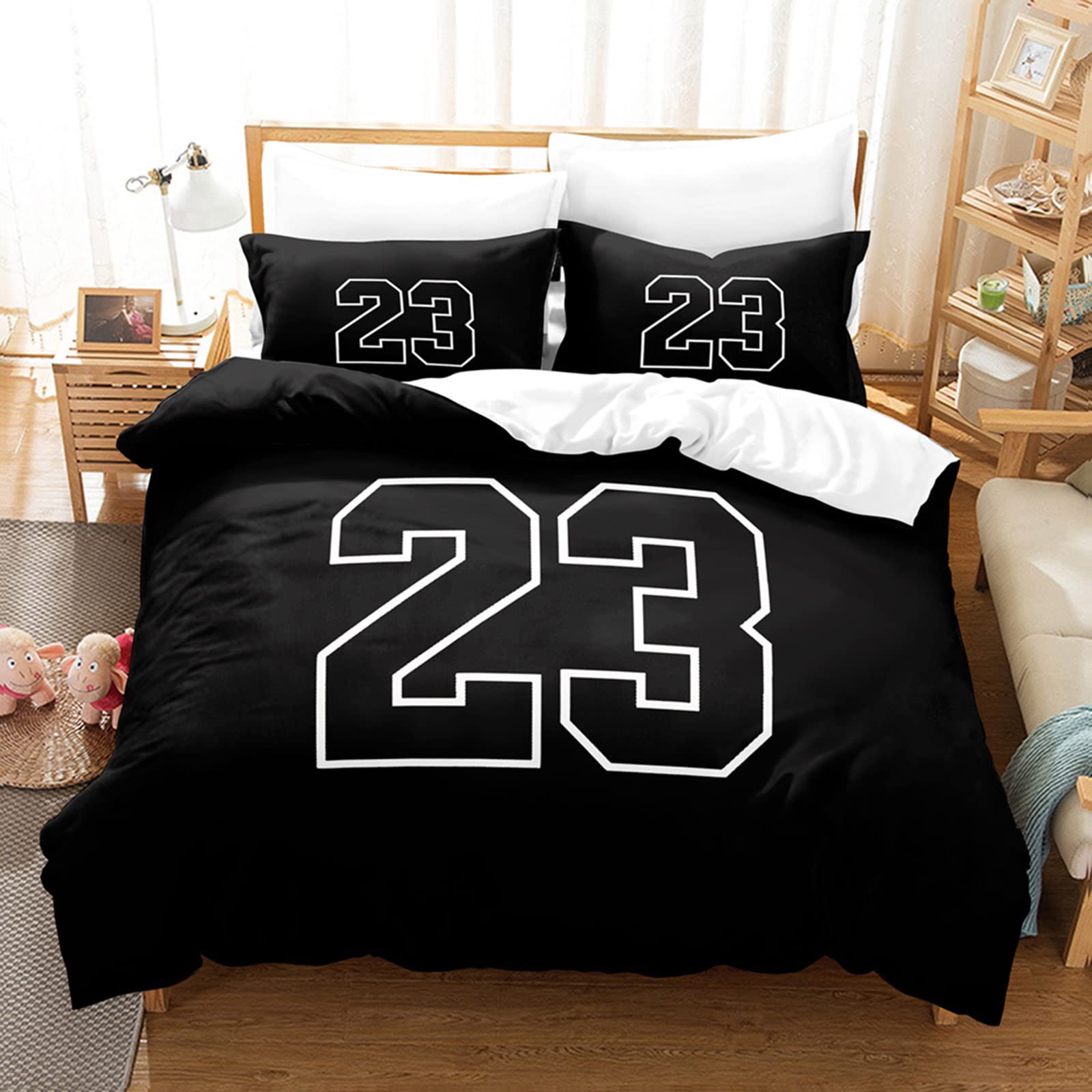 Set di Biancheria da Letto di 3D Pallacanestro Stampa Digitale, 2/3 Pezzi in Microfibra con Chiusura e Federa a Cerniera Set Copripiumino Matrimoniale Singolo (B,King 220X240CM)