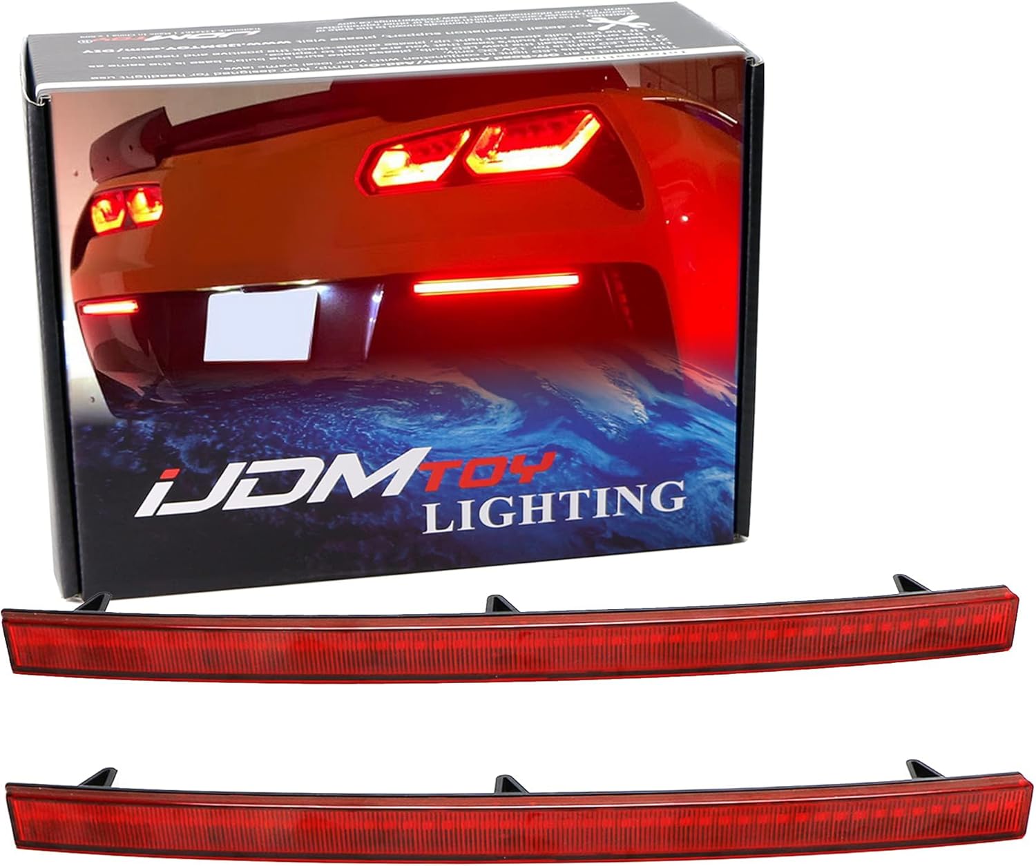 iJDMTOY OE-Red Lens 60-SMD Full LED Rear Bumper Reflector Light Trim Compatible With 2014-19 Chevrolet C7 Corvette, Function as Tail or Rear Fog Lights
