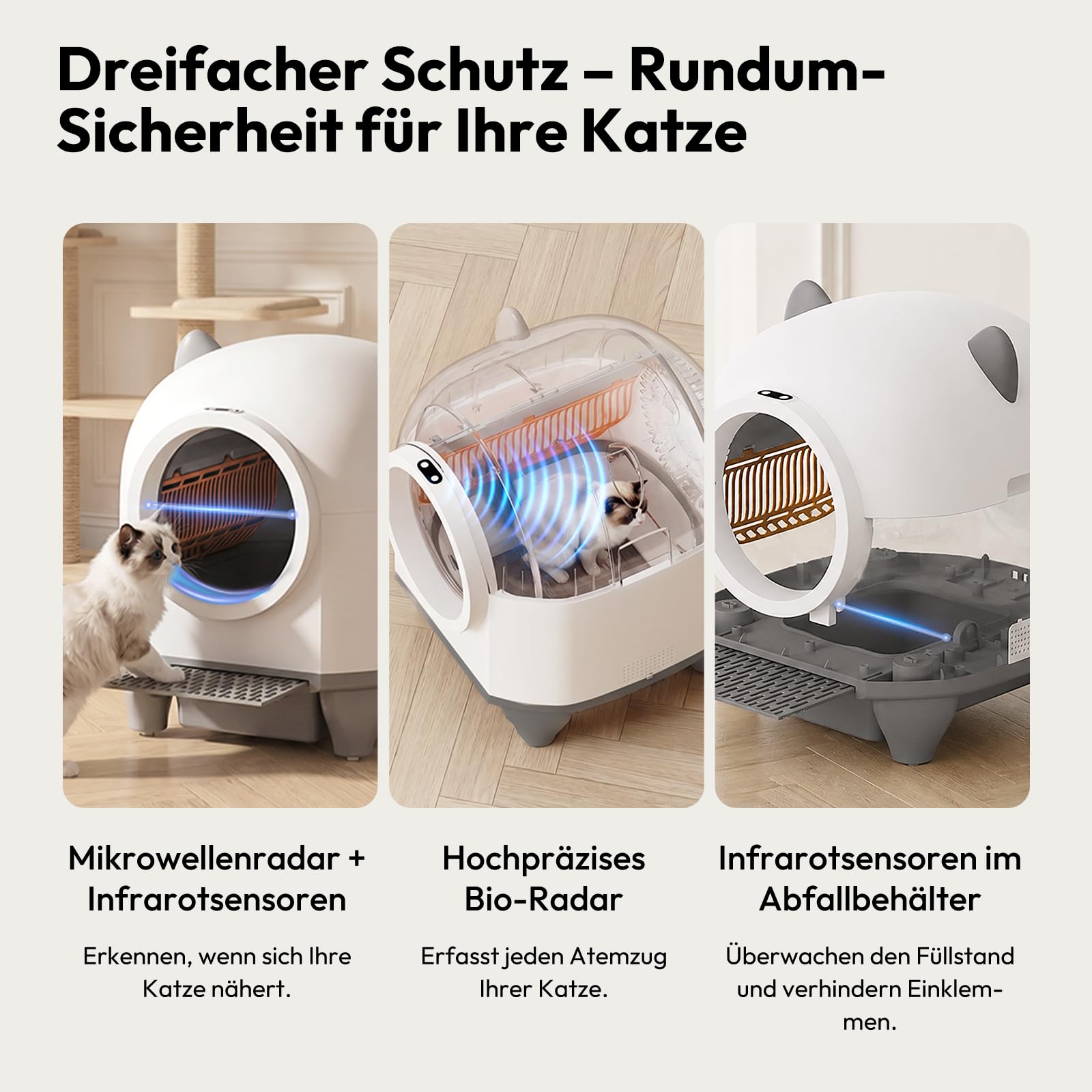 Devoko Katzenklo Selbstreinigend,Niedliche Katzenohren,Automatische Katzentoilette XXL,Fernsteuerung,groß Raum,Sicherheit, Anti-Geruch,90L cat Litter Box,Elektrisches katzenklo für Mehrere Katzen