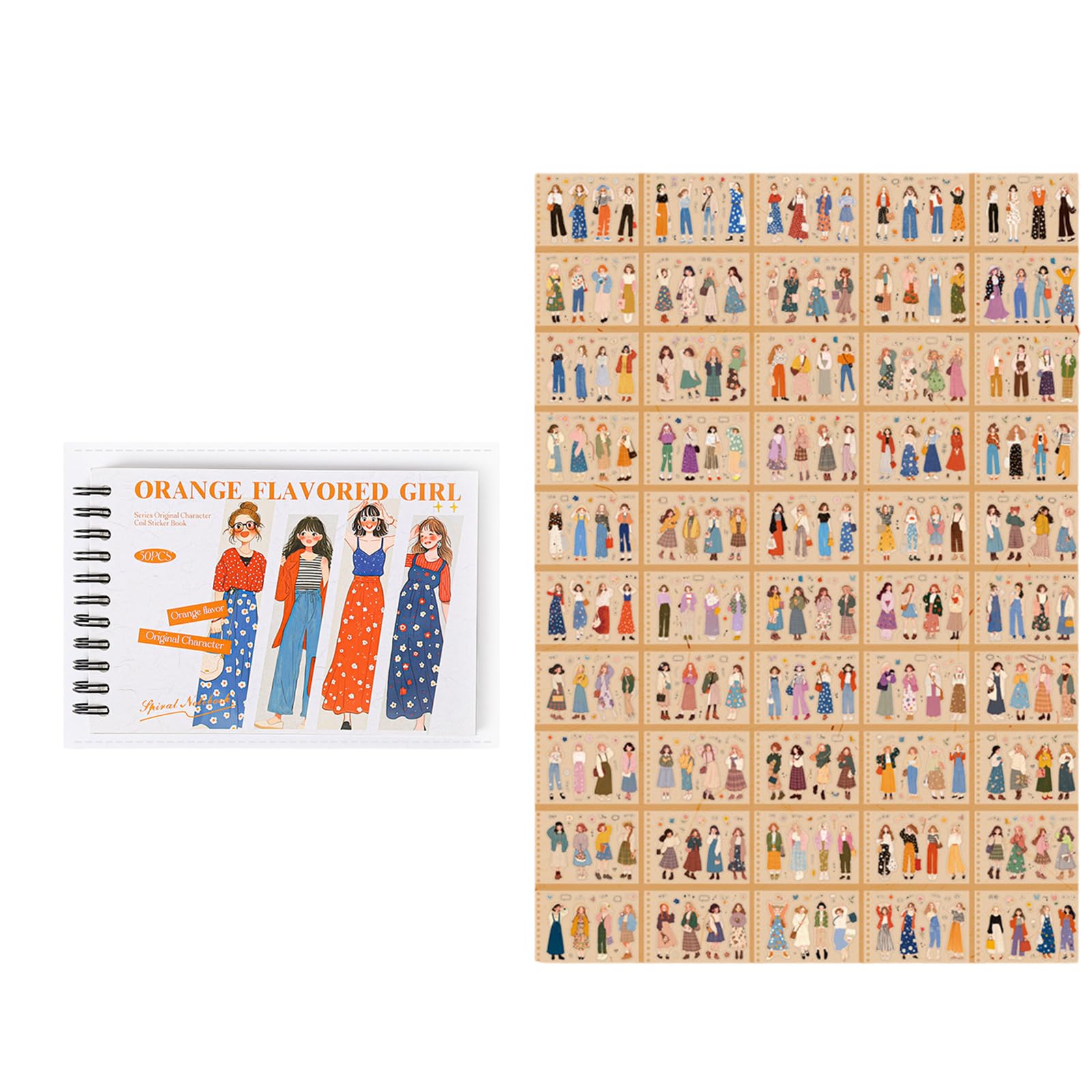 Coil Bounds PET Sticker Book with Oranges Themed Girl Illustrations Sticker Album for Journals Scrapbooks and Planners Oranges Theme Collection