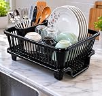 Dish Rack, 3 in 1 Large Plastic Drainer Drying Rack Washing Basket with Tray, Utensil and Cutlery Organiser