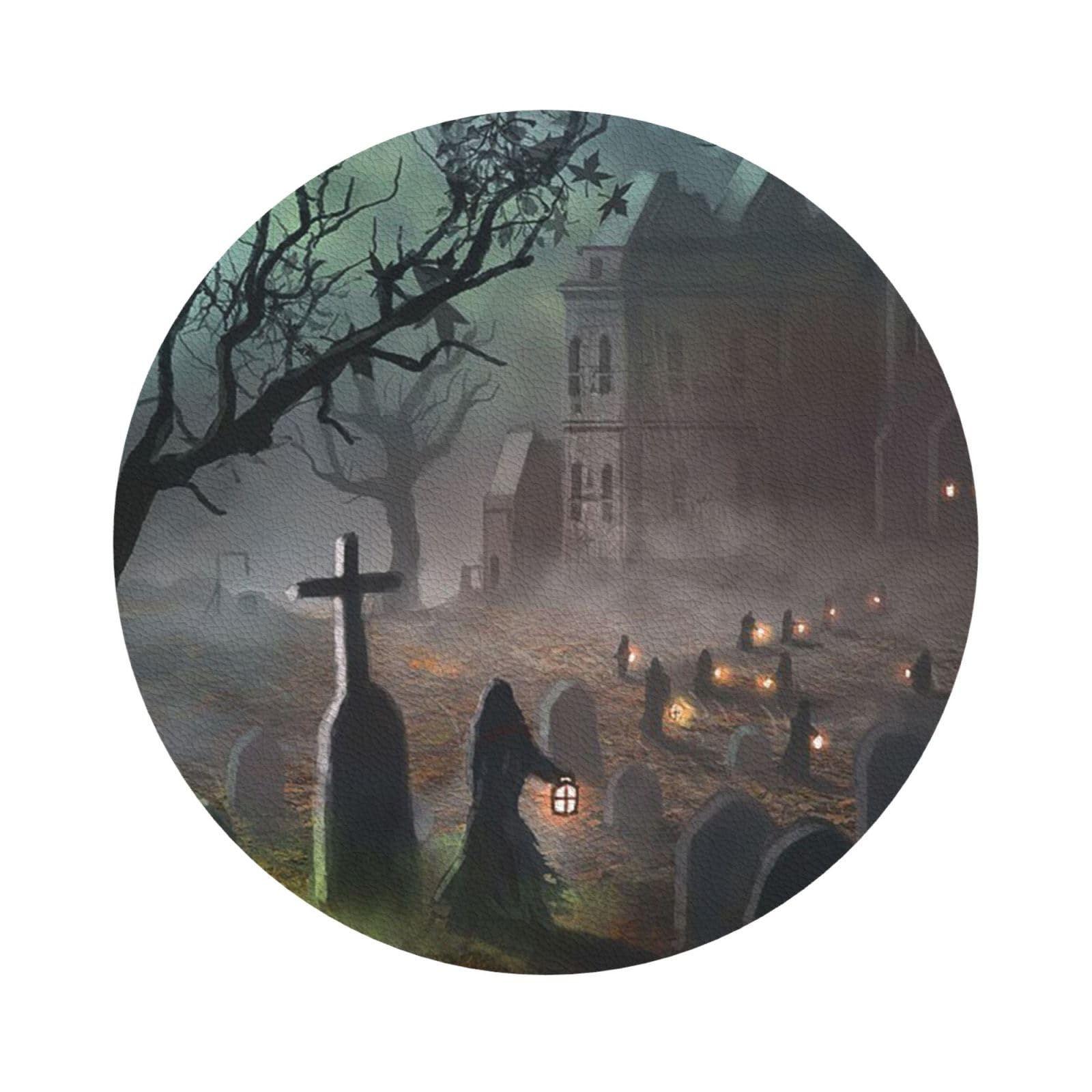 Halloween Horror PU Leather Coasters Set of 6 Round Drink Coasters