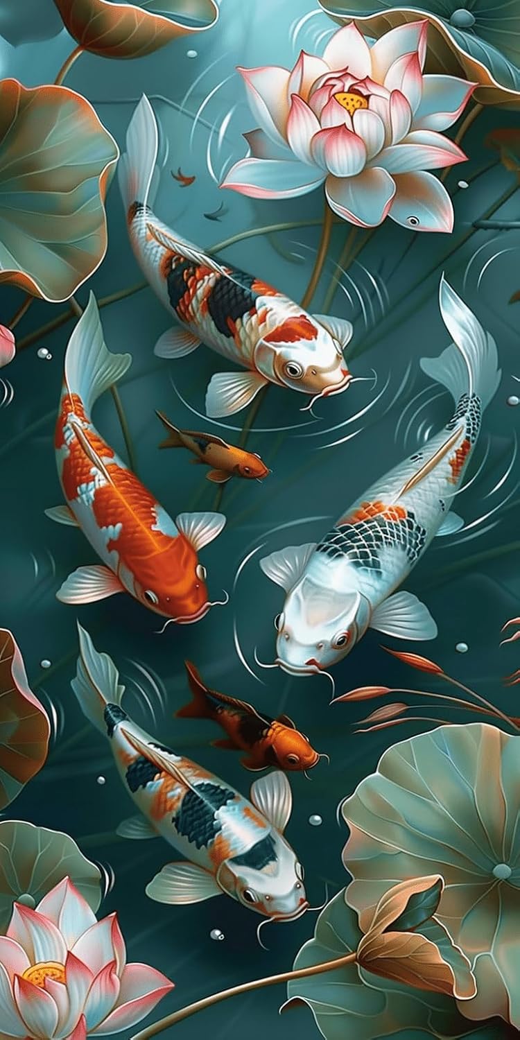 5D Diamond Painting Fish Diamond Art Kits for Adults, Flower Diamond Art Kits, Square Drill Diamond Painting, Full Drill Diamond Dots Gem Art Paintings Crafts for Adulte, Home Wall Decor 20x40in X-O