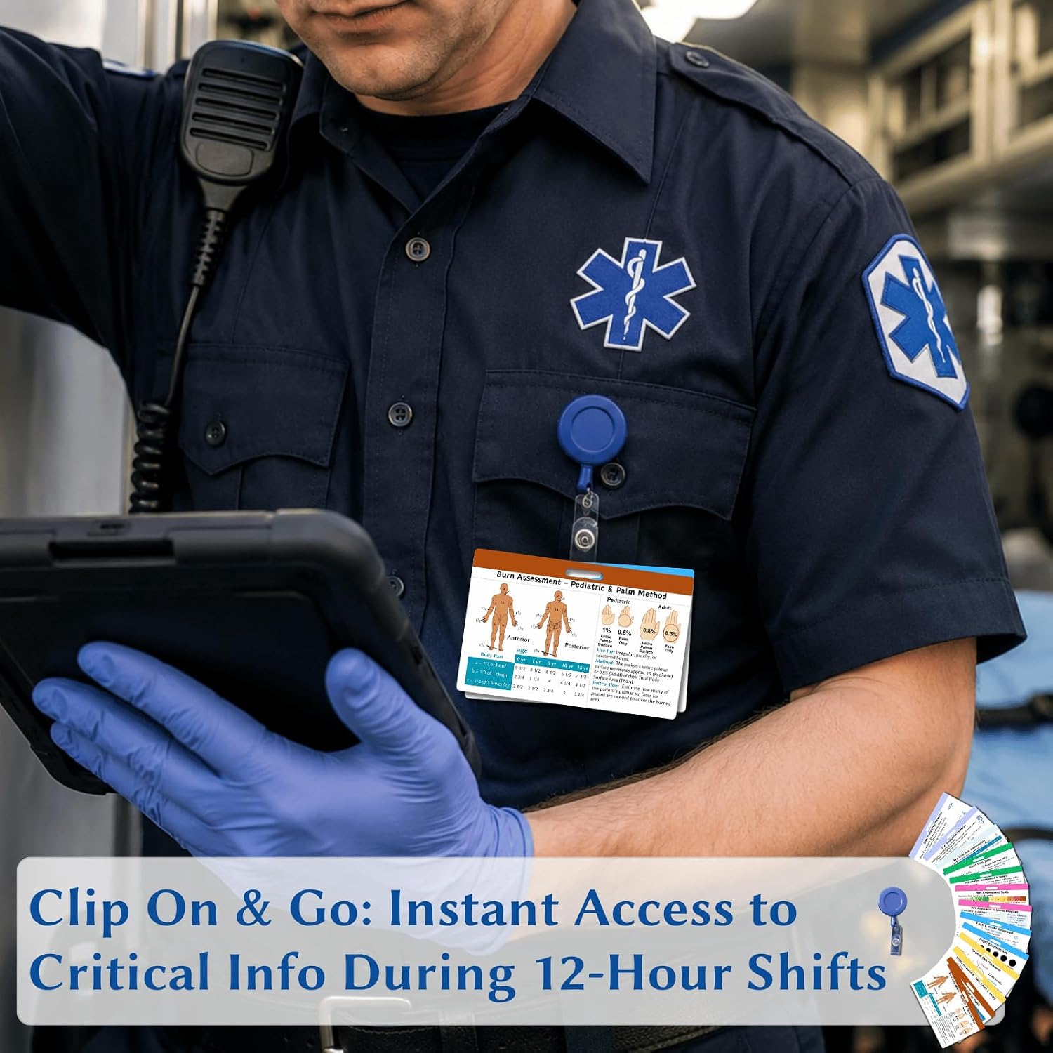 EMT Badge Cards Set of 13 Double-Sided, EMT Accessories Quick Reference Pocket Guide for NREMT Exam Prep, Paramedic Flashcards EMS Badge Reel Reference Cards, Waterproof PVC 5 Color-Coded Modules