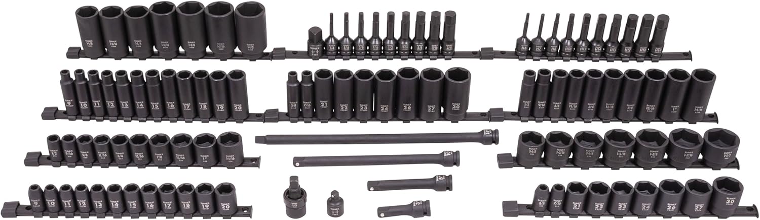 SUNEX 26102 1/2" Drive SAE & Metric 6 Point Standard & Deep & Hex Bit Master Impact & Bit Socket Set, 102-Piece