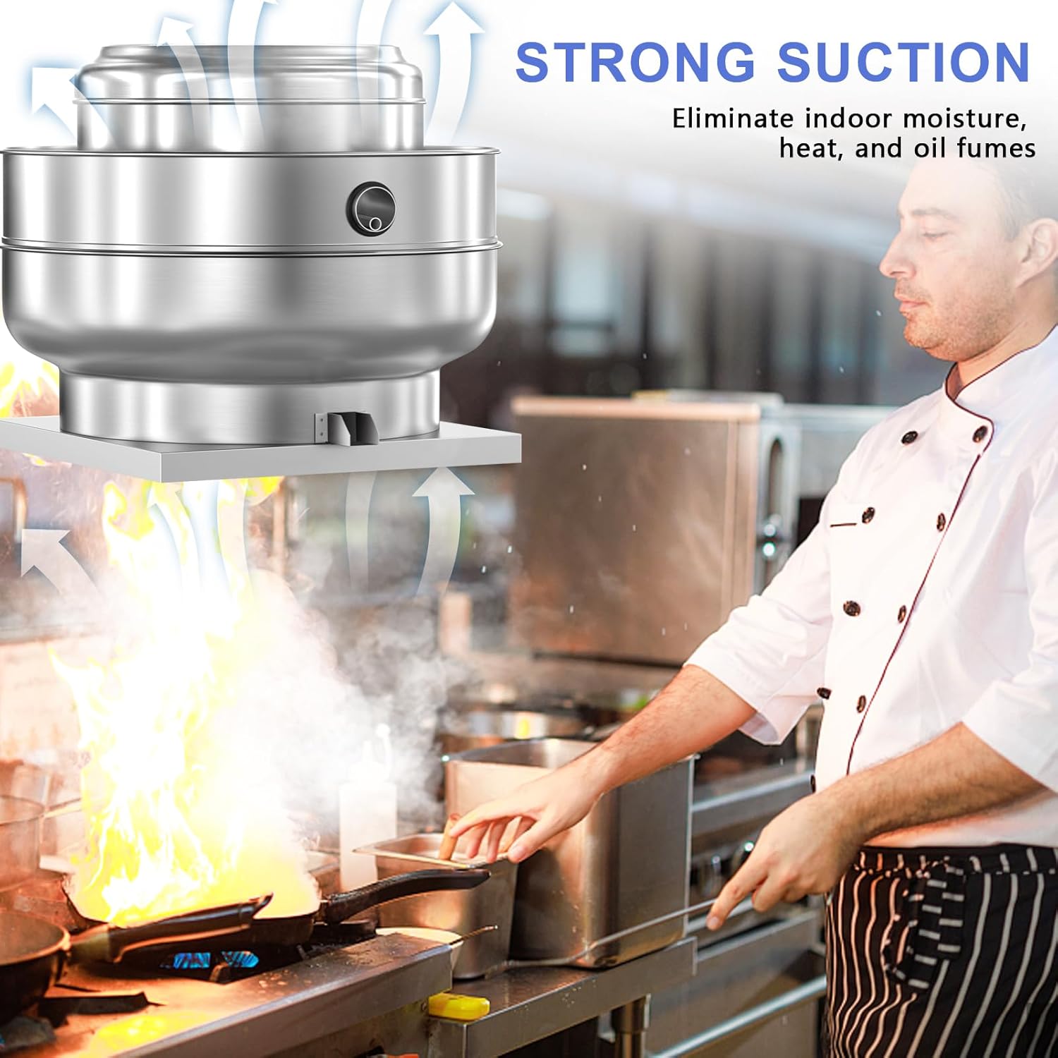 Restaurant Hood Grease Rated Exhaust Fan-Direct Drive Centrifugal Upblast Exhaust Fan 2HP 208-230V Single Phase Motor 6300 CFM, ETL Listed