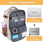 Taygeer Backpack for Women, College Backpack with Laptop Compartment | Travel Laptop Mochila Carry On Luggage with Shoe Pouch, Airline Approved Personal Item Bag For Weekender Hiking, Khaki White