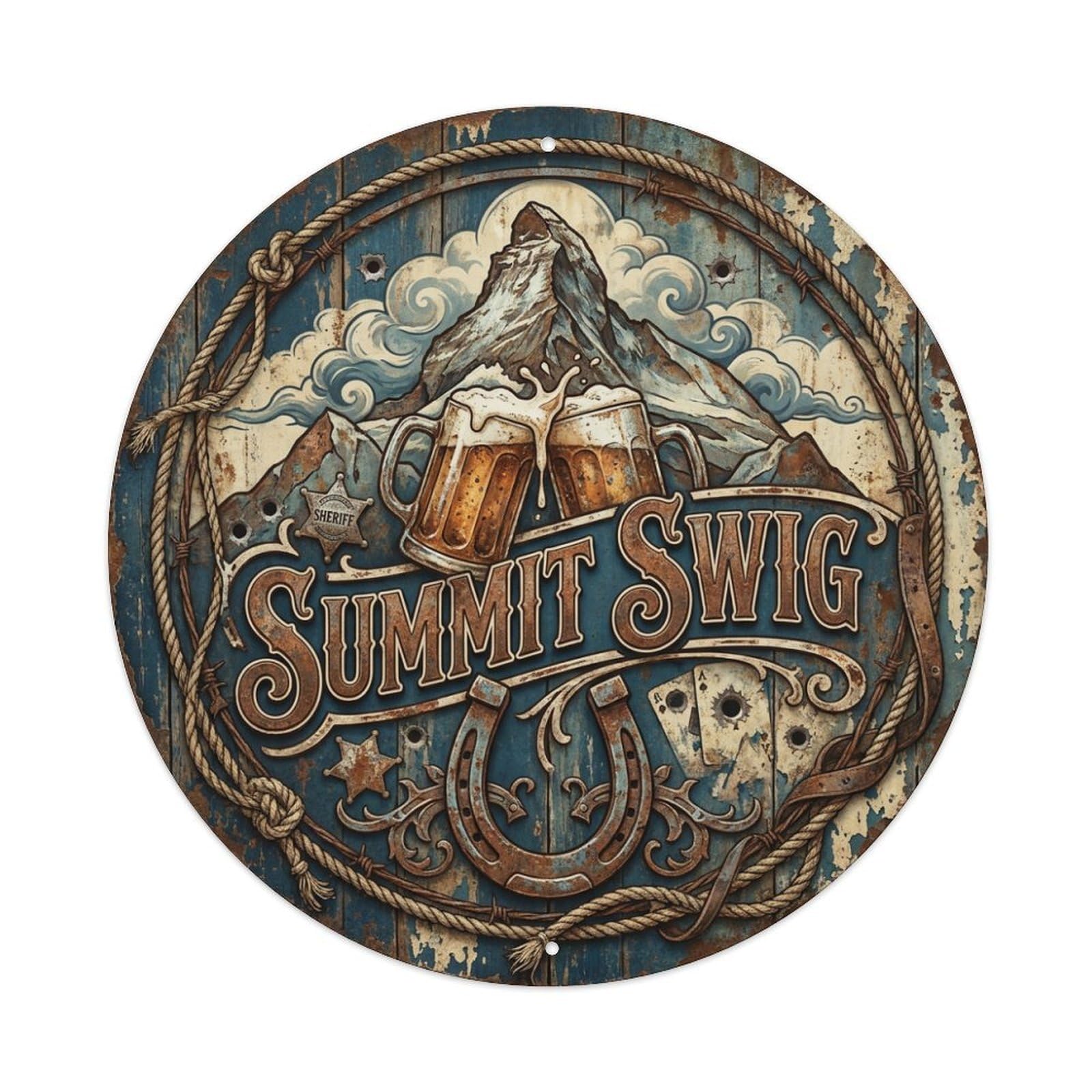 Vintage Beer Western Cowboy Summit Swig Retro Bar for Pub Metal Tin Sign