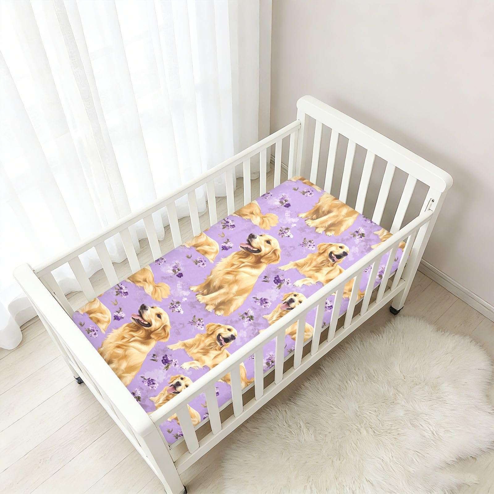 Art Golden Retriever - Lenzuola per culla in cotone, motivo cani Golden Retriever, in morbida mussola, per la decorazione della cameretta dei bambini, 1 confezione de algodon para cuna