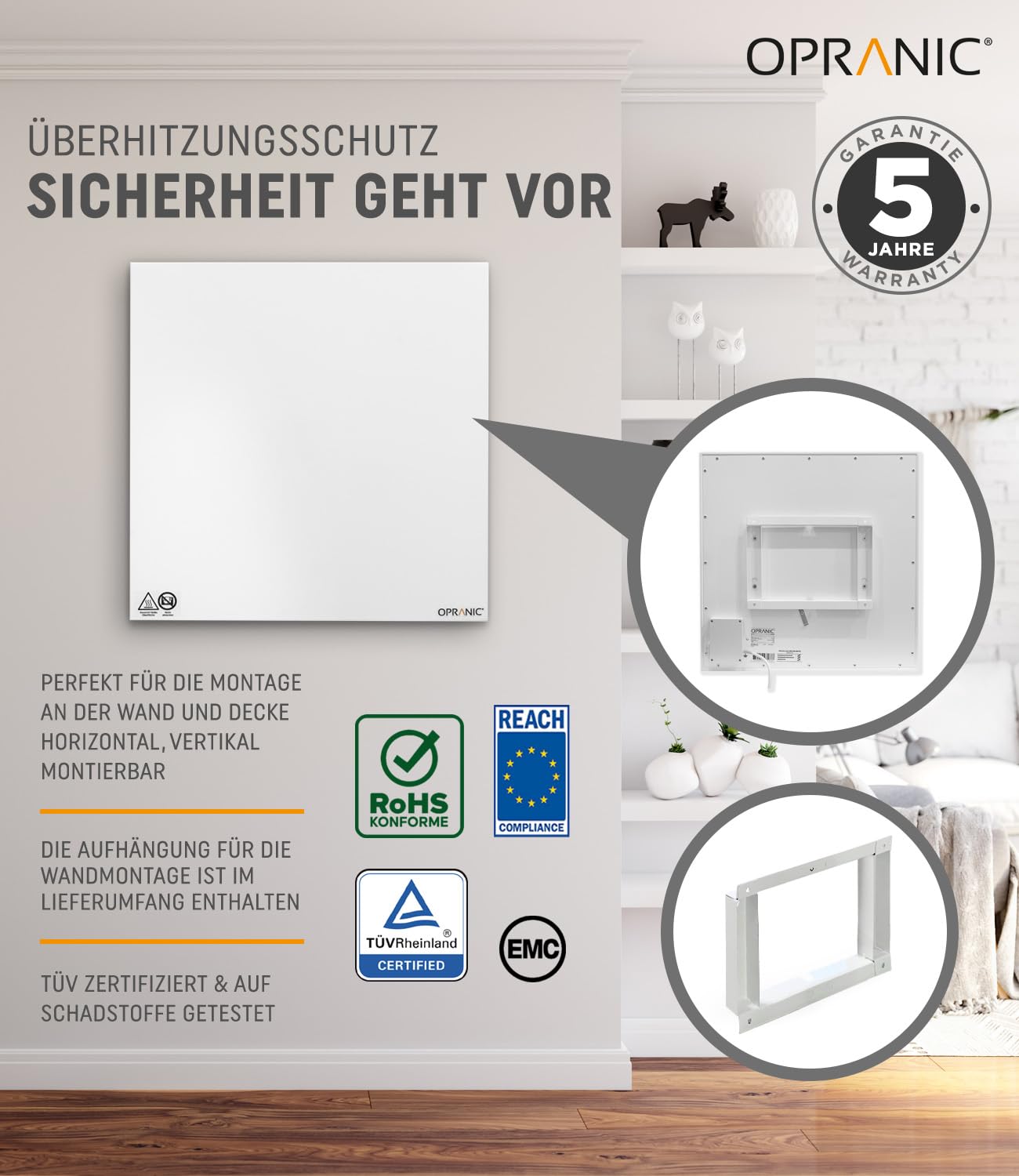 P5 Premium Infrarotheizung | 5 Jahre Garantie | Infrarot Wandheizung, Infrarotheizung Deckenmontage, Standgerät, Mobile Heizung (Weiß 450 Watt)