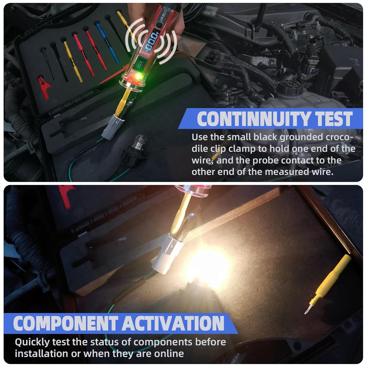 Power Circuit Probe Tester Kit, LCD Digital Automotive Test Light with Voltmeter, 18PCS Multi Function Auto Fuse Circuit Voltage Continuity Current Electric Tests Tool with Black Carrying Case