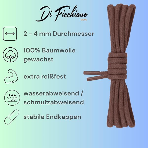 Di Ficchiano runde gewachste Schnürsenkel für Business, Anzug- und Lederschuhe - ø 2-4 mm - Längen 45cm - 200 cm - sehr reißfest - Made in Europa - 2
