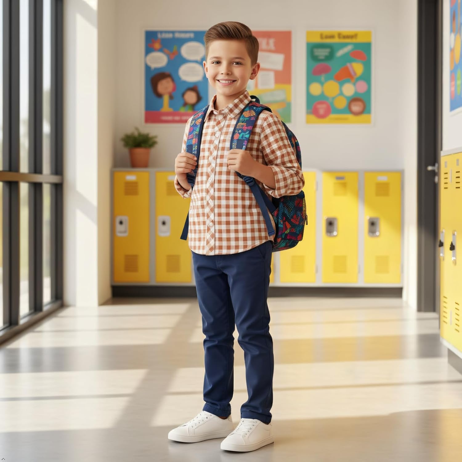 OCHENTA Boys Plaid Button Down Shirt Long Sleeve Gingham School Uniform Tops for Little/Big Kids - Image 2