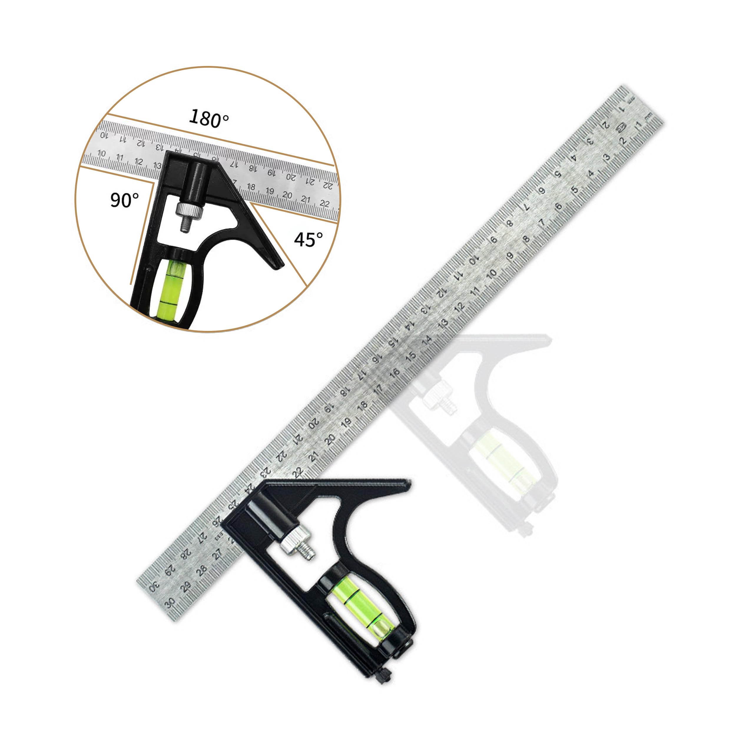 Combination Square, 12Inch/300mm Stainless Steel Combo Square Carpentry Tools - Image 2