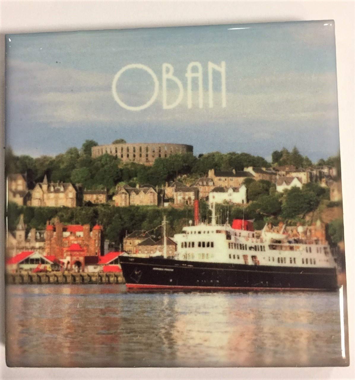 Scifi Planet Oban Ceramic Magnet - Mccaigs Tower - Cal Mac Ferry