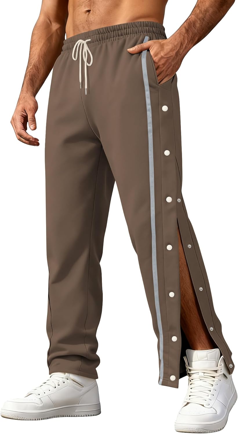 Men's Youth Tear Away Sweatpants Loose Fit Snap Button Athletic Jogger Basketball Pants with Pockets