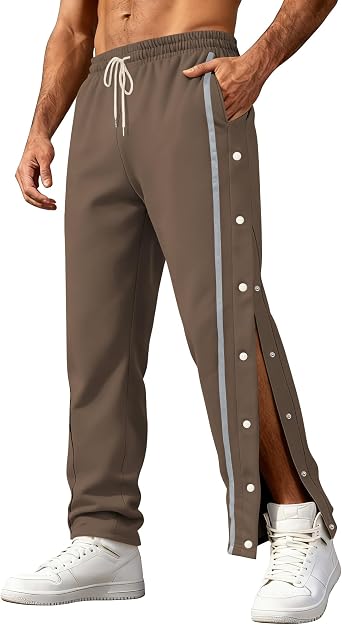 Mens Youth Tear Away Sweatpants Loose Fit Snap Button Athletic Jogger Basketball Pants with Pockets