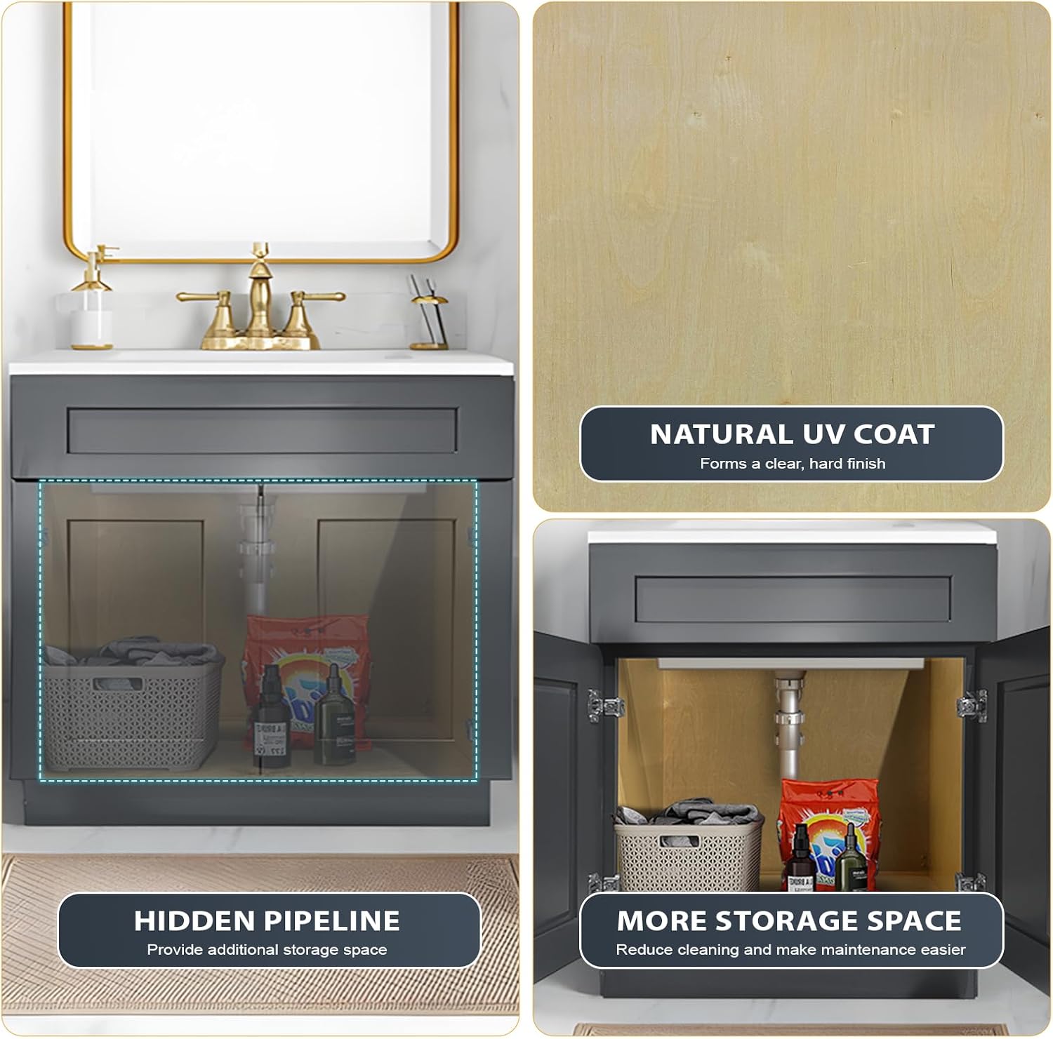 Bathroom Vanity Cabinet, Bathroom Vanity Without Sink, 24 Inches Wooden Vanity, Base Storage Cabinet with 2 Soft Close Doors, Unassembled, Painted (Graphite Shaker, 24" W X 34.5" H X 18" D)