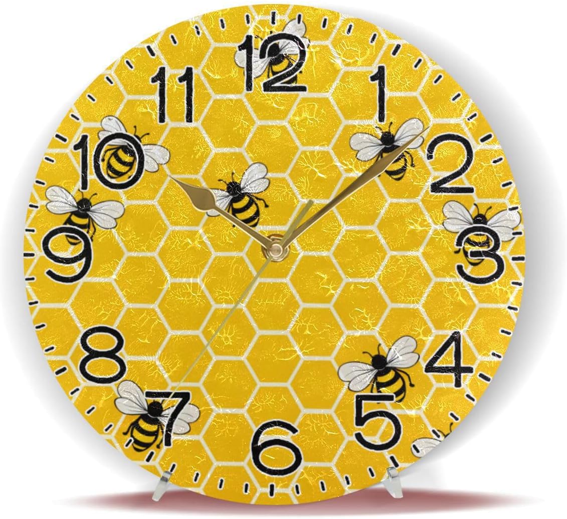 ALAZA Yellow Bees and Honey Wall Clock Battery Operated Non Ticking Silent Quartz Analog Rustic Farmhouse Round Clock Retro Decor for Home Kitchen Living Room Bathroom