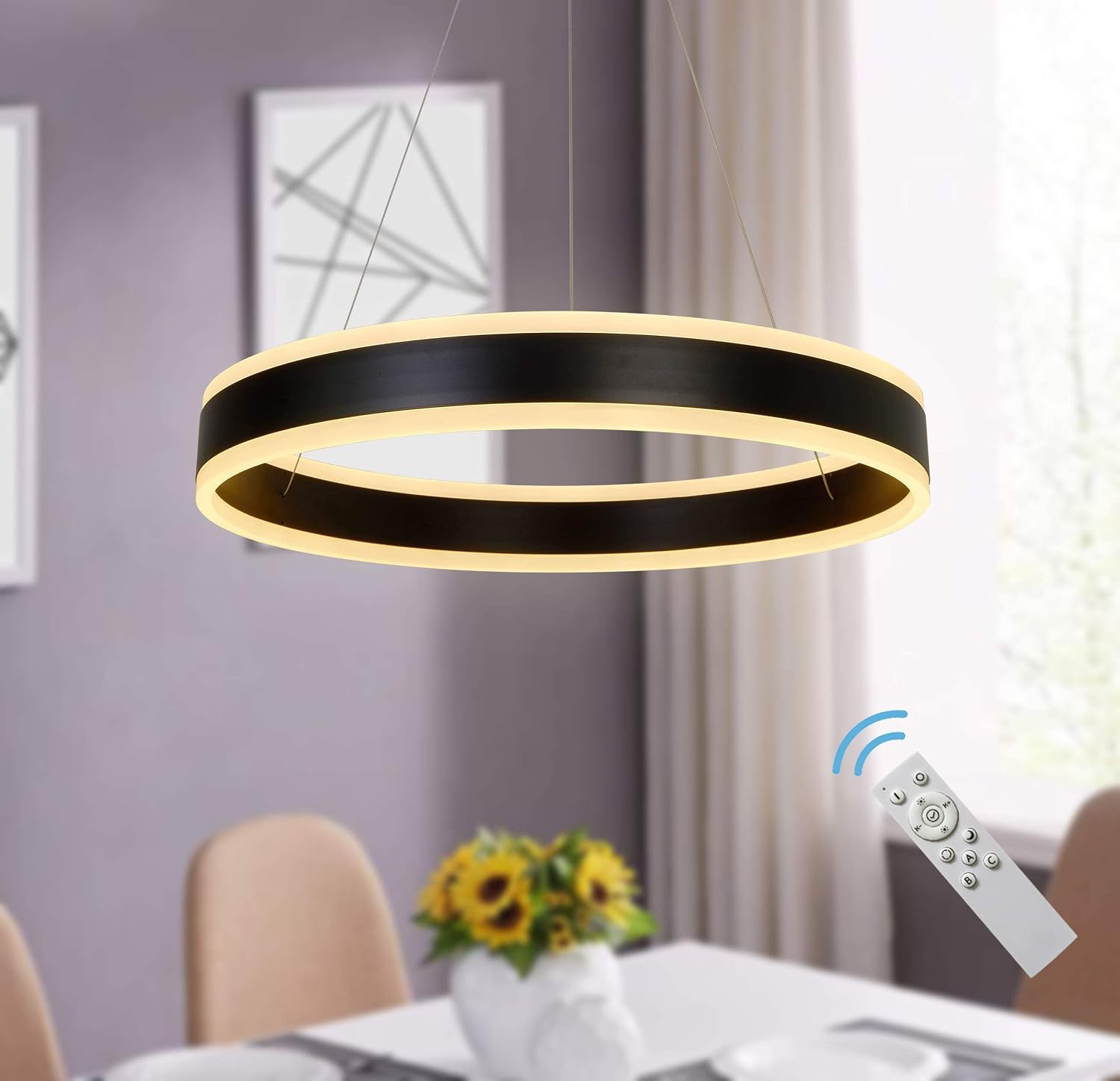 🔥 Crazy Deals Chandeliers Lighting, Modern LED Pendant Light Fixture 1 Ring with Remote Control Kitchen Ceiling Lamp Black Crazy Deals Chandeliers Lighting, Modern LED Pendant Light Fixture 1 Ring with Remote Control Kitchen Ceiling Lamp Black