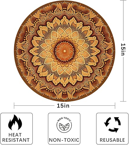 Miniatura 3 de Juego de 6 manteles individuales redondos, manteles individuales tejidos con mandala dorados, antideslizantes, resistentes al calor, lavables,