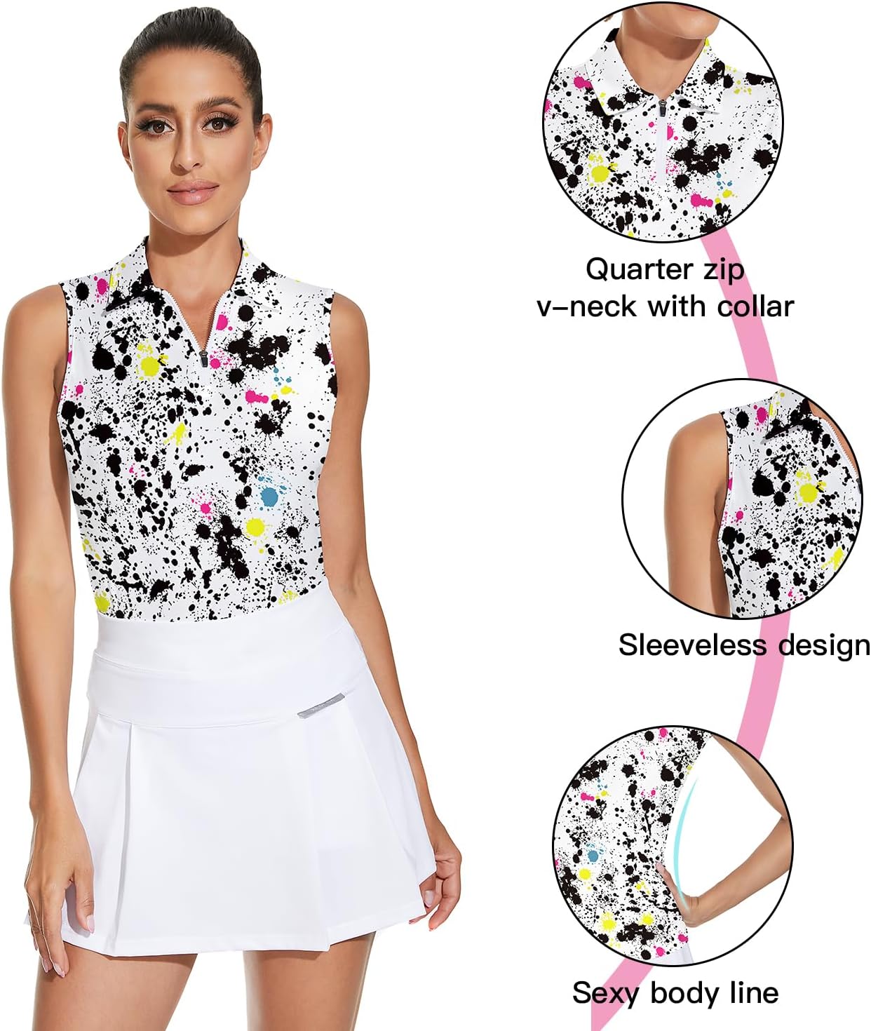 Soneven Women's Sleeveless Golf Top Floral Athletic Golf Wear Moisture Wicking Sleeveless Polo Quick Dry - Image 3
