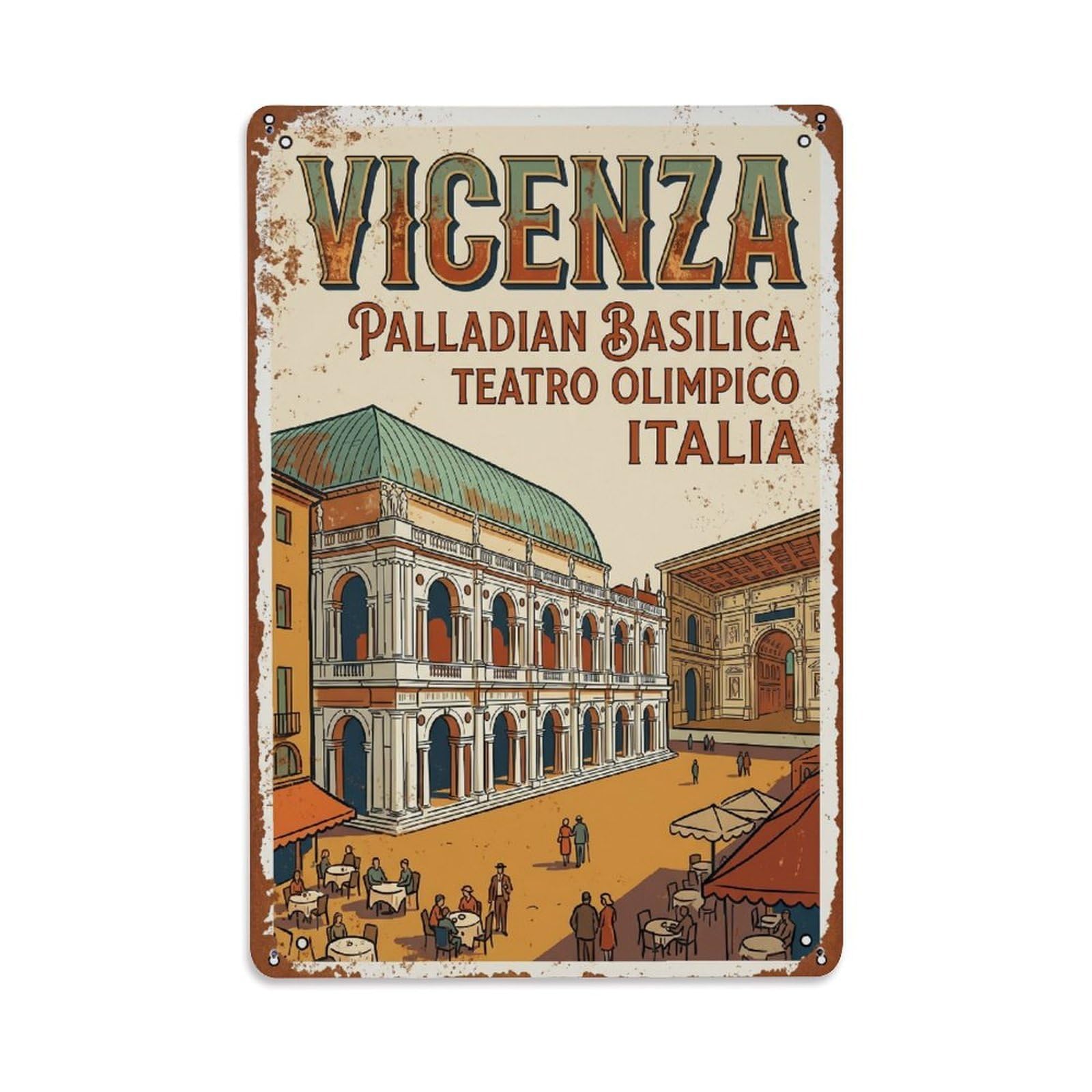 Vintage Travel Vicenza Italy Metal Tin Sign Wall Decor for Cafe, Club, Garden Metal Poster 8x12Inch